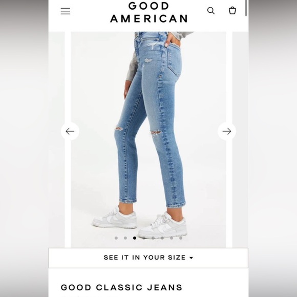 Good American Classic Jeans, riped on knees, skinnyish finish, blue, size 8/29 - Picture 2 of 5